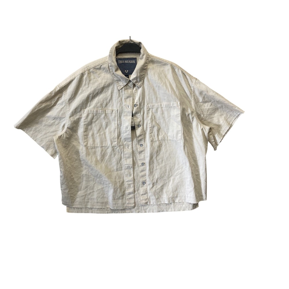True Religion Distressed Ivory Men's Button Up Two Front Pockets Size M NWT